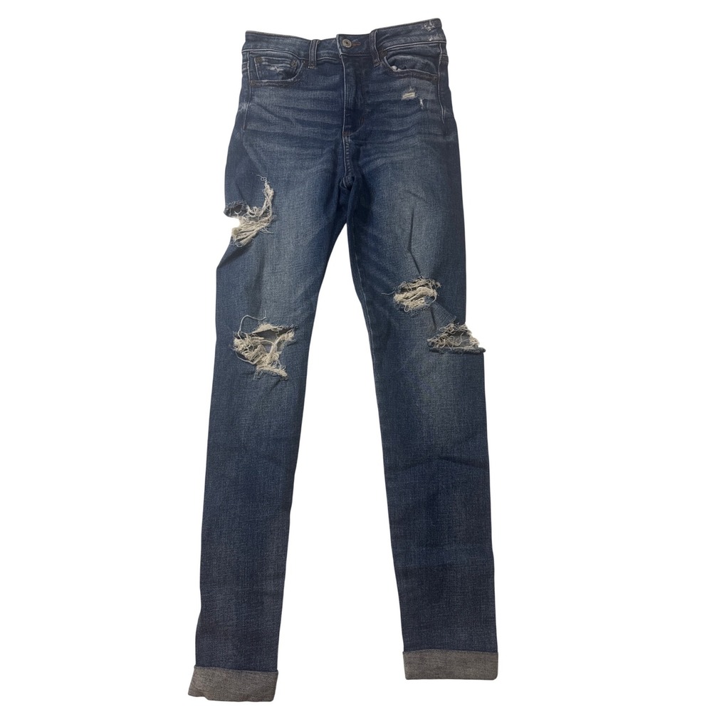 American Eagle Super Hi-Rise Jegging Women 2 Blue Good Distressed Skinny Jeans